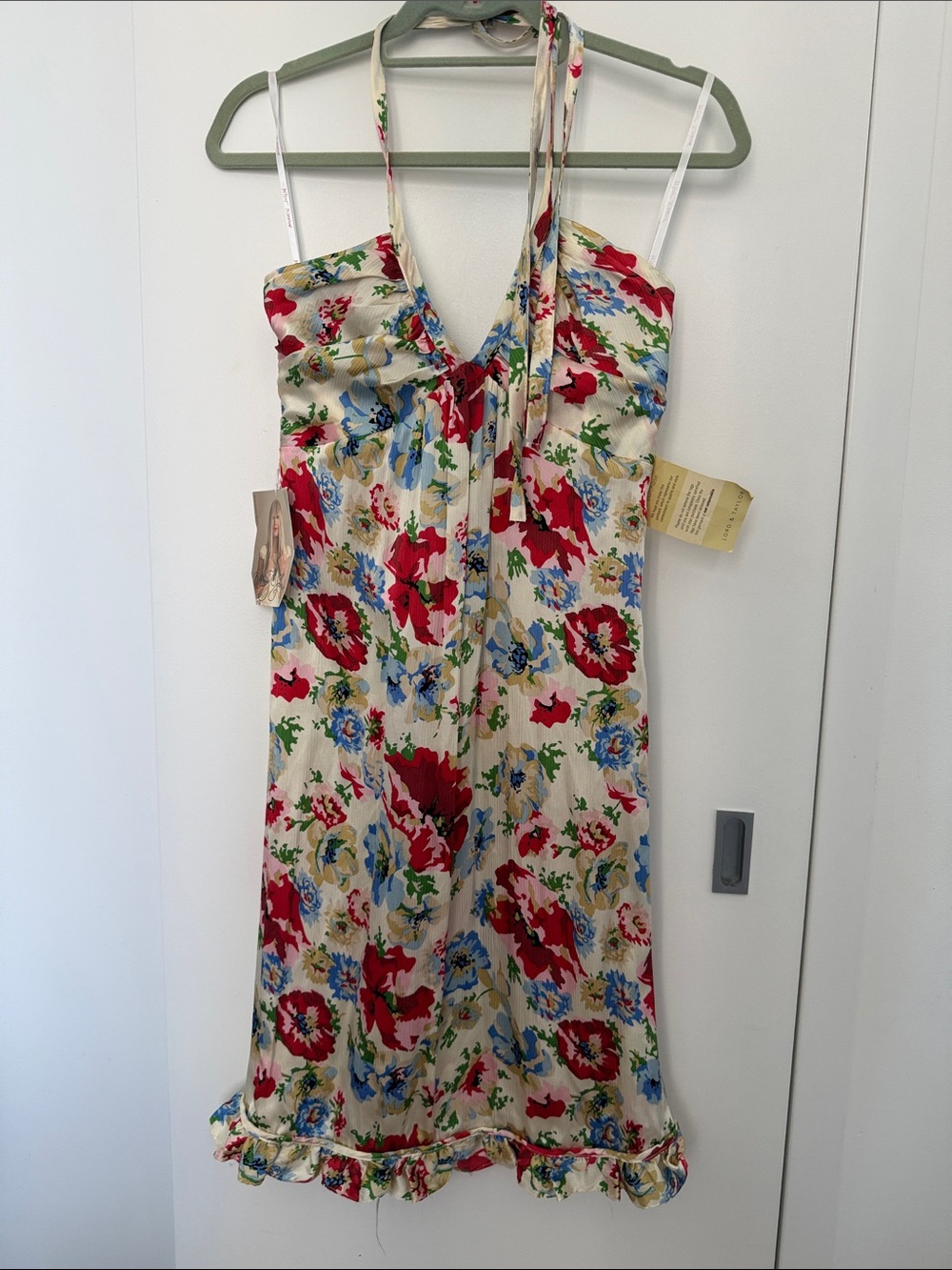 Y2K Original Betsey Johnson White Label Silk Floral Mini Slip Halter Dress 8 NWT
